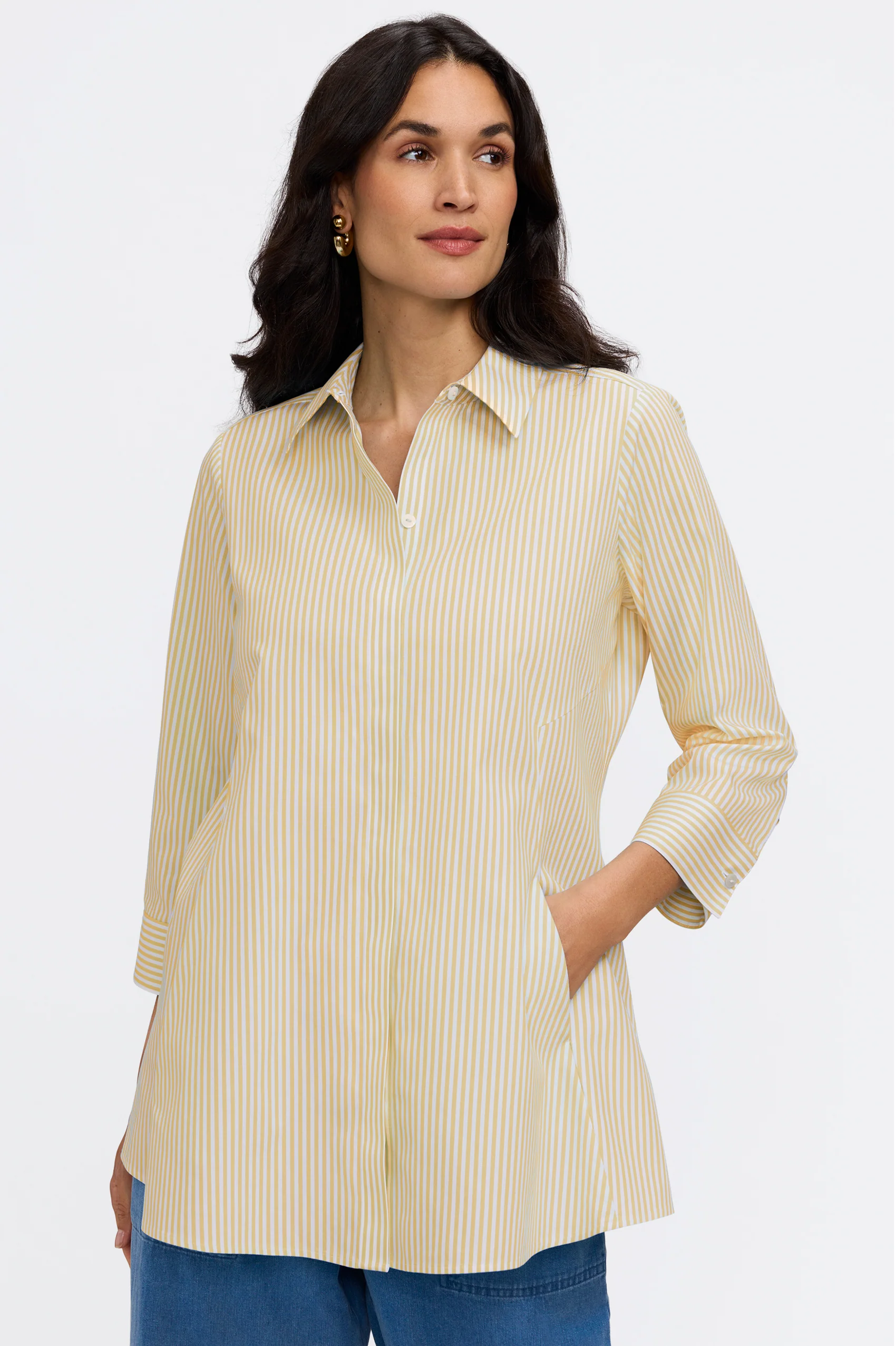 Cici No Iron Pinpoint Striped 3/4 Sleeve Tunic - Image 22