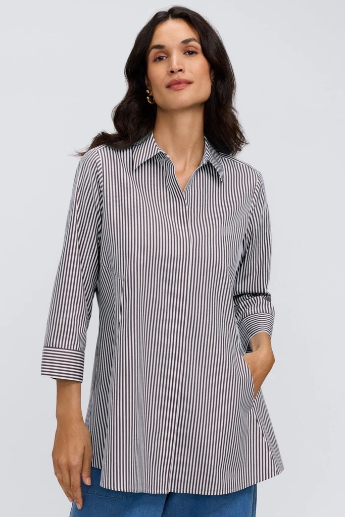 Cici No Iron Pinpoint Striped 3/4 Sleeve Tunic - Image 5