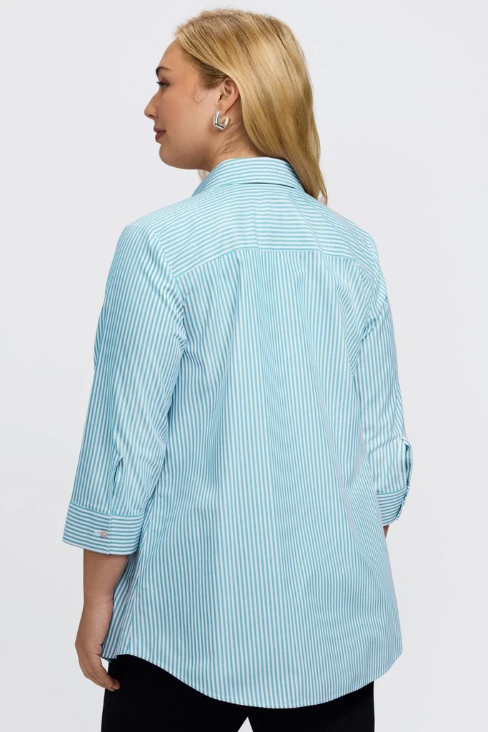 Cici Plus No Iron Pinpoint Striped 3/4 Sleeve Tunic - Image 10