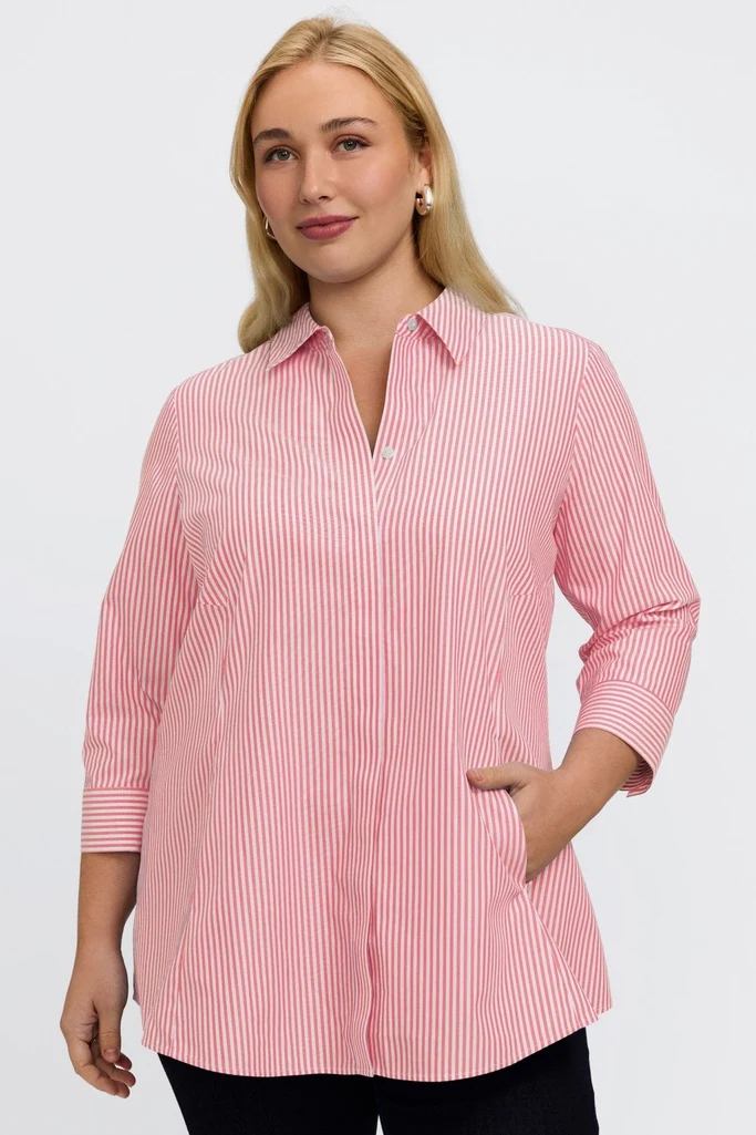 Cici Plus No Iron Pinpoint Striped 3/4 Sleeve Tunic - Image 11