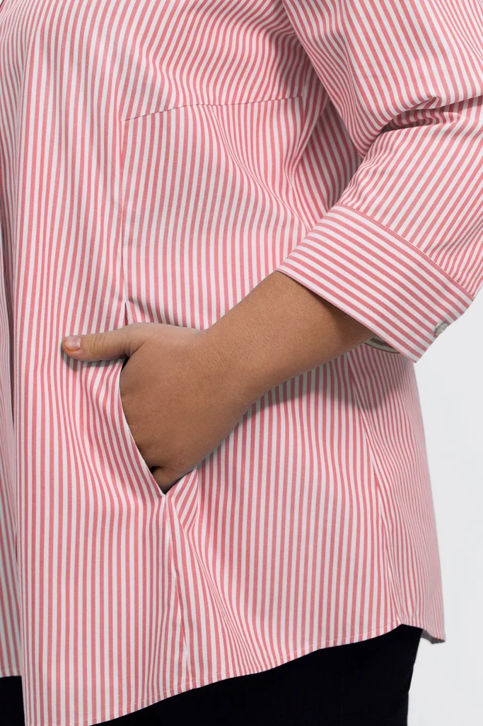 Cici Plus No Iron Pinpoint Striped 3/4 Sleeve Tunic - Image 12