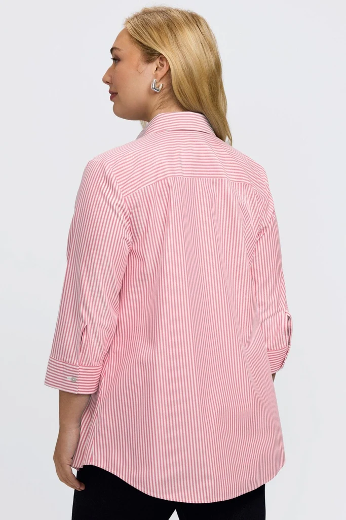 Cici Plus No Iron Pinpoint Striped 3/4 Sleeve Tunic - Image 15