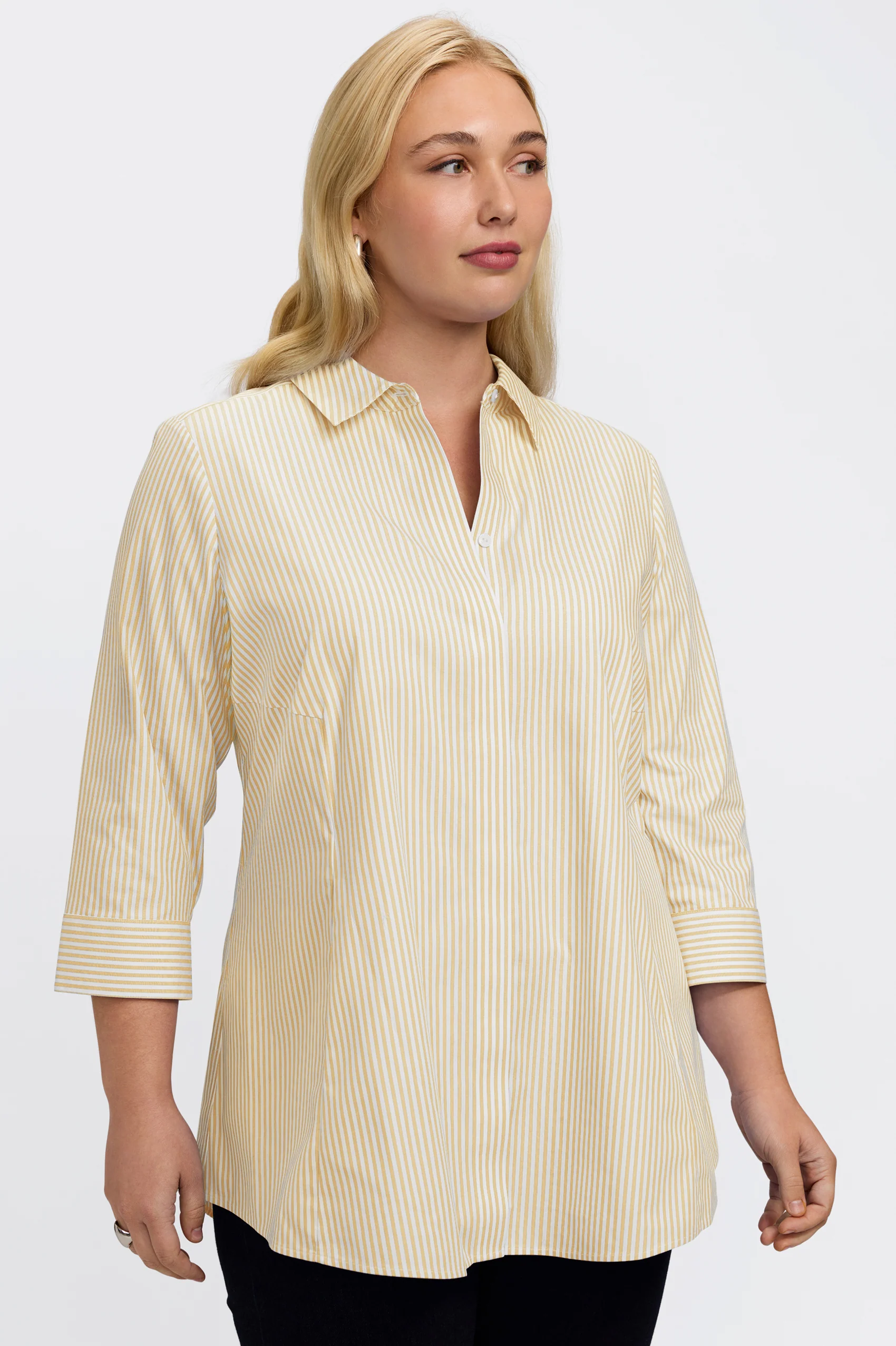 Cici Plus No Iron Pinpoint Striped 3/4 Sleeve Tunic - Image 16