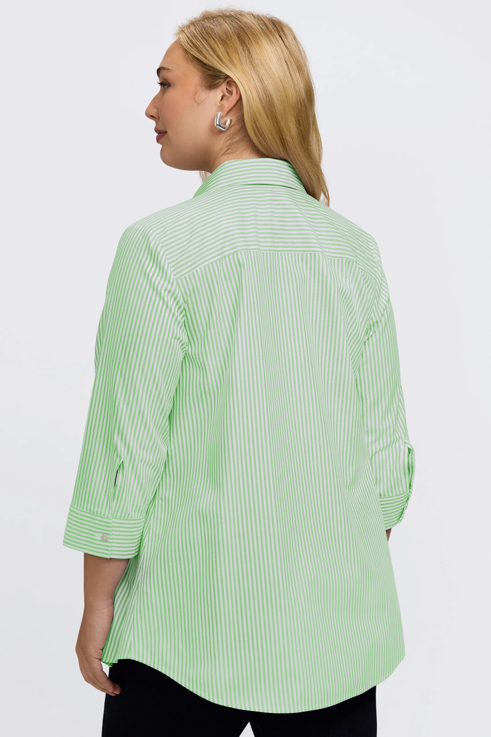 Cici Plus No Iron Pinpoint Striped 3/4 Sleeve Tunic - Image 24