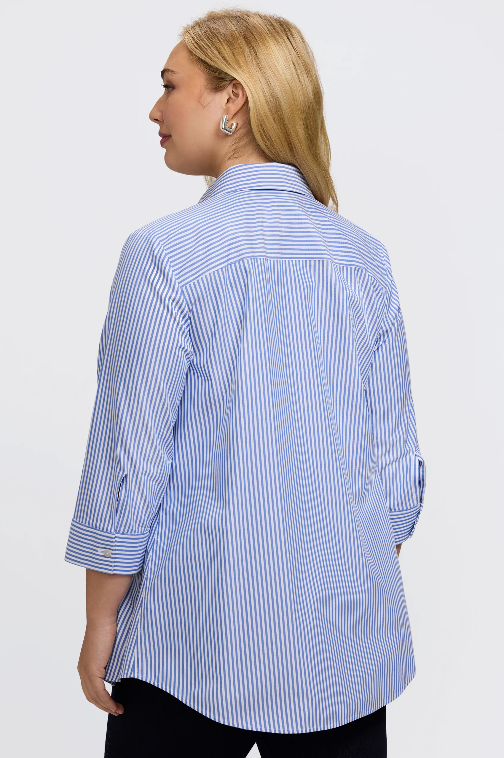 Cici Plus No Iron Pinpoint Striped 3/4 Sleeve Tunic - Image 29
