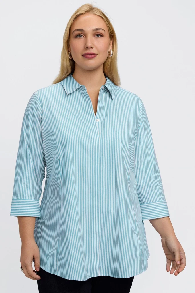 Cici Plus No Iron Pinpoint Striped 3/4 Sleeve Tunic - Image 6