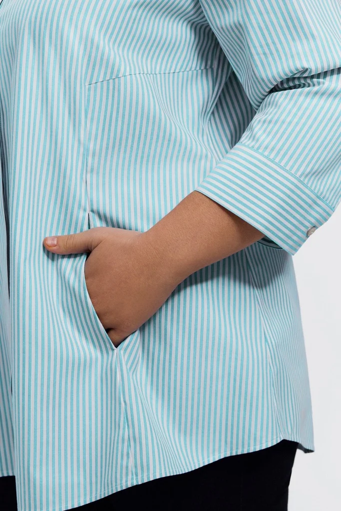 Cici Plus No Iron Pinpoint Striped 3/4 Sleeve Tunic - Image 7