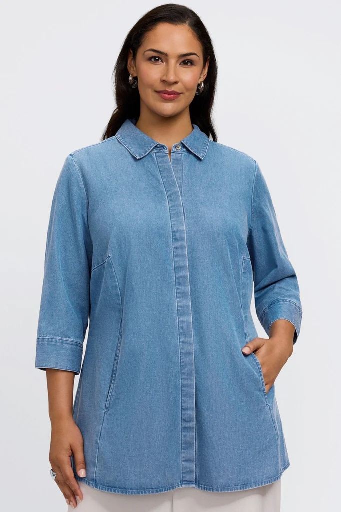 Cici Plus Tencel® Denim 3/4 Sleeve Shirt - Image 5