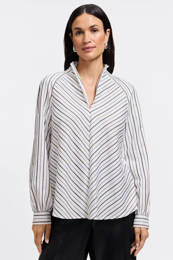 Daphne Metallic Stripe Long Sleeve Popover Shirt