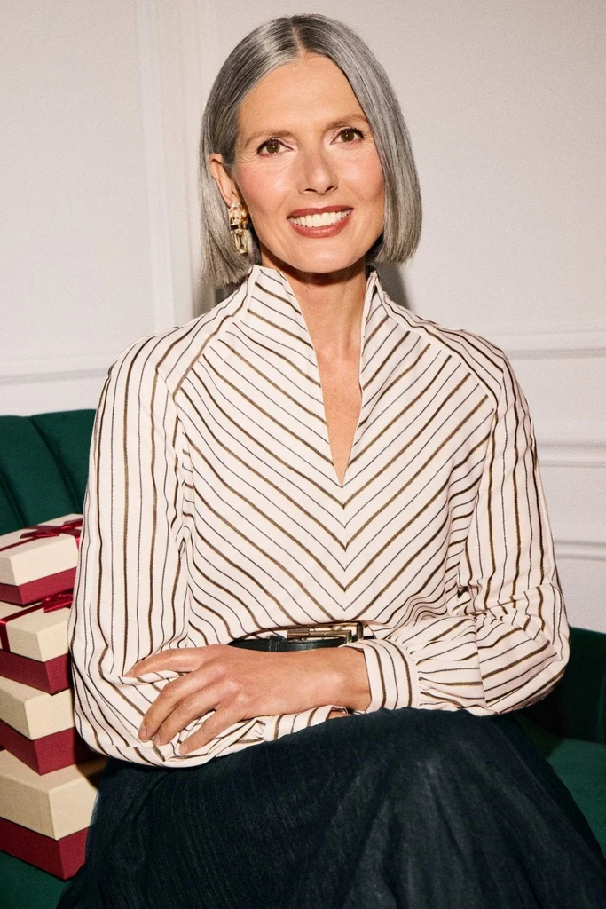 Daphne Metallic Stripe Long Sleeve Popover Shirt - Image 3