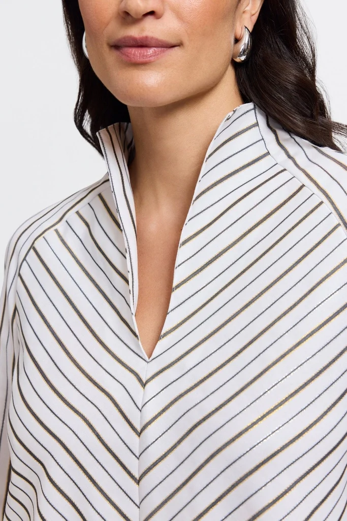 Daphne Metallic Stripe Long Sleeve Popover Shirt - Image 5