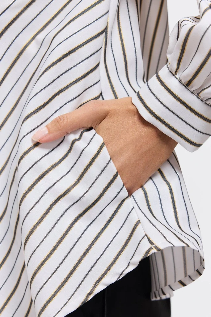 Daphne Metallic Stripe Long Sleeve Popover Shirt - Image 6