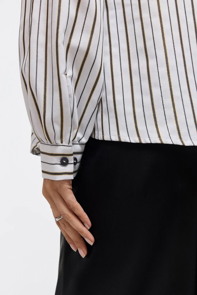 Daphne Metallic Stripe Long Sleeve Popover Shirt - Image 7