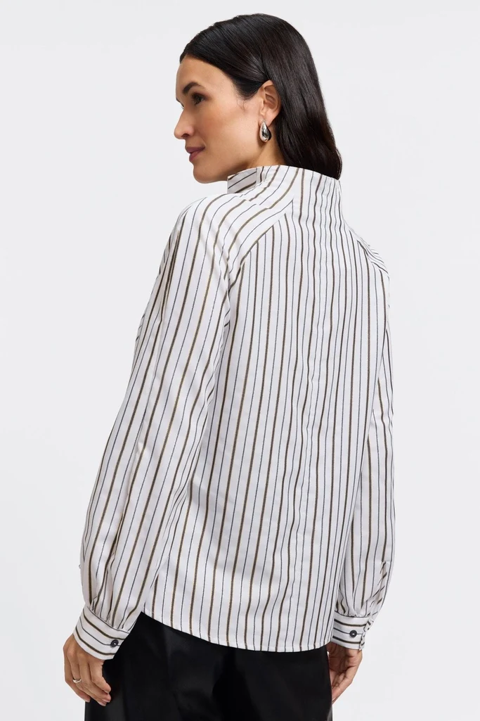 Daphne Metallic Stripe Long Sleeve Popover Shirt - Image 8