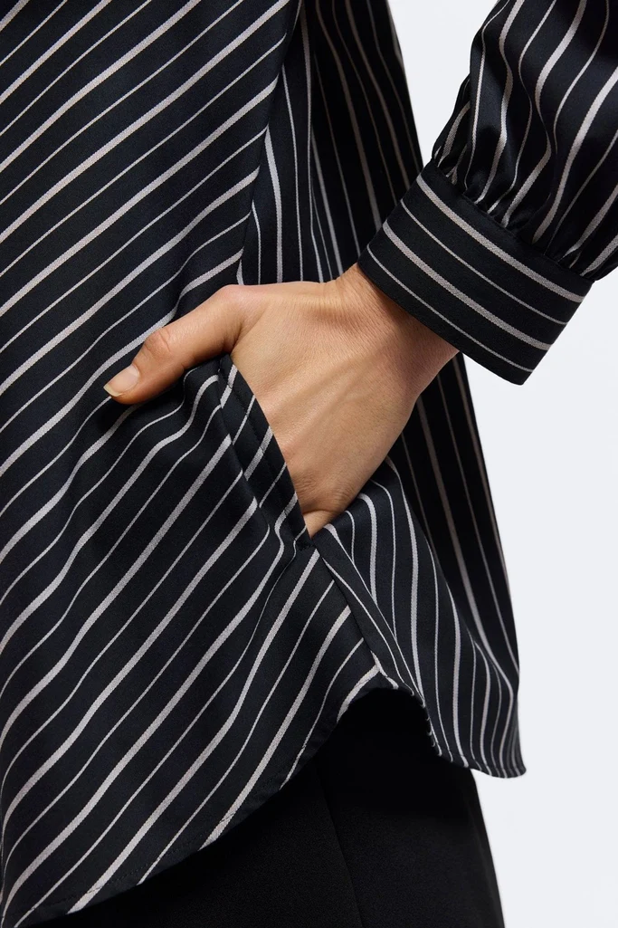 Daphne Petite Striped Long Sleeve Popover Shirt - Image 5