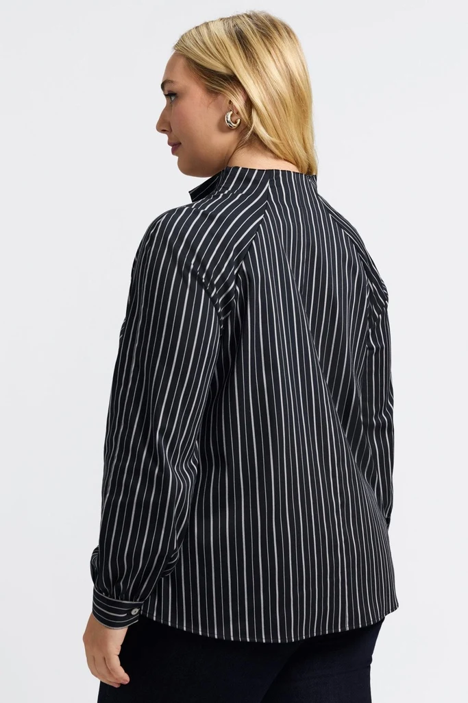 Daphne Plus Classic Wide Stripe Long Sleeve Popover Shirt - Image 4