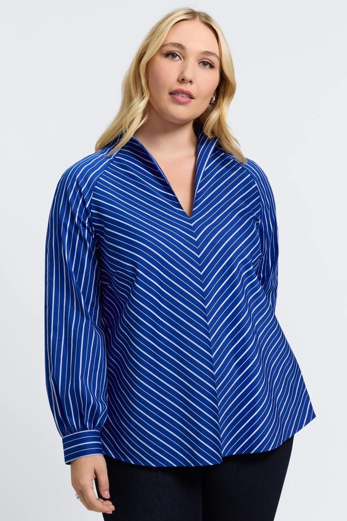 Daphne Plus Classic Wide Stripe Long Sleeve Popover Shirt - Image 5