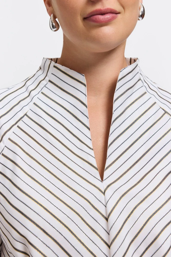 Daphne Plus Metallic Stripe Long Sleeve Popover Shirt - Image 2