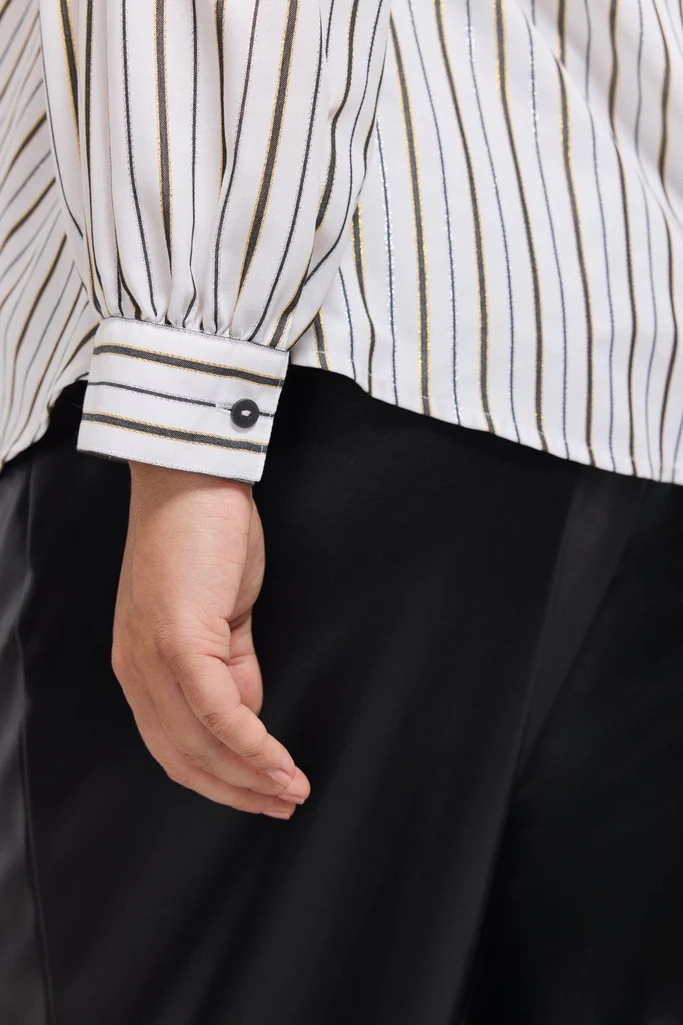 Daphne Plus Metallic Stripe Long Sleeve Popover Shirt - Image 3