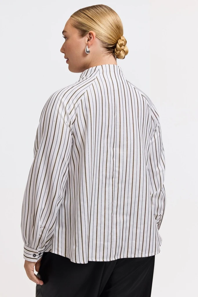 Daphne Plus Metallic Stripe Long Sleeve Popover Shirt - Image 4
