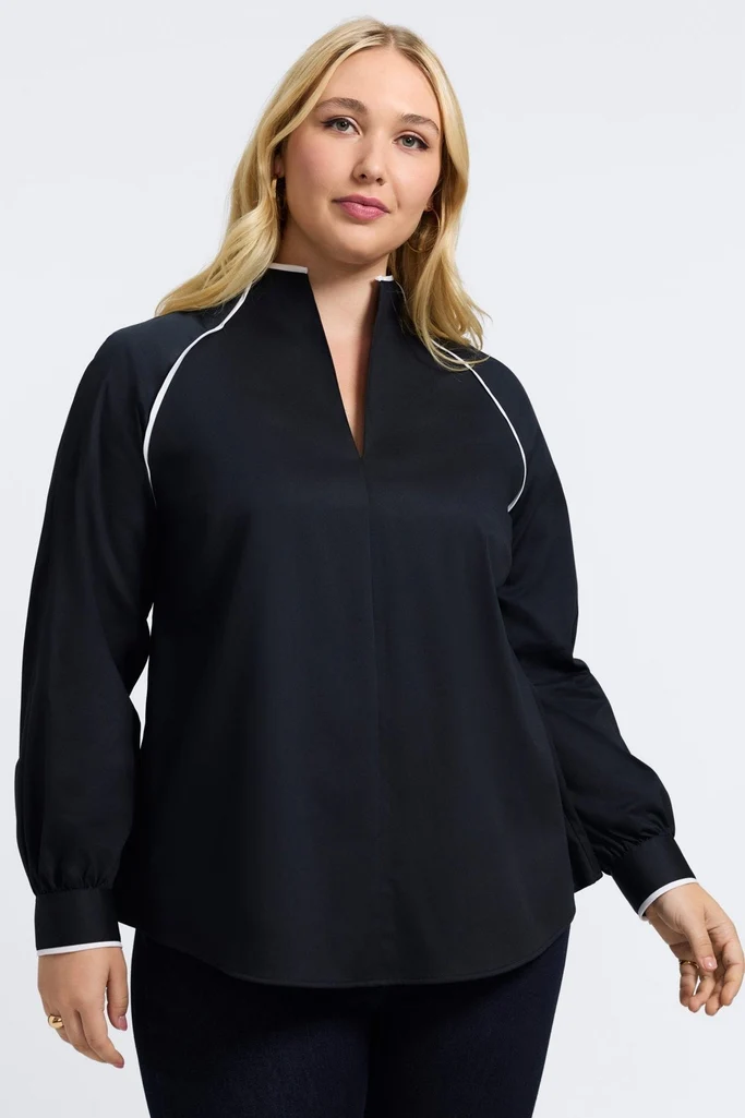 Daphne Plus Stretch Matte Sateen Long Sleeve Popover Shirt