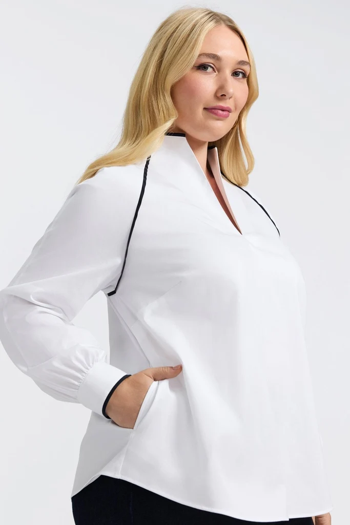 Daphne Plus Stretch Matte Sateen Long Sleeve Popover Shirt - Image 11