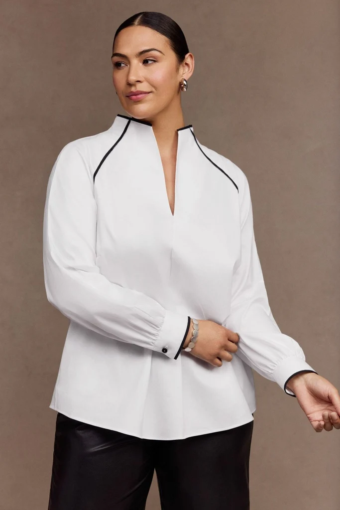 Daphne Plus Stretch Matte Sateen Long Sleeve Popover Shirt - Image 6