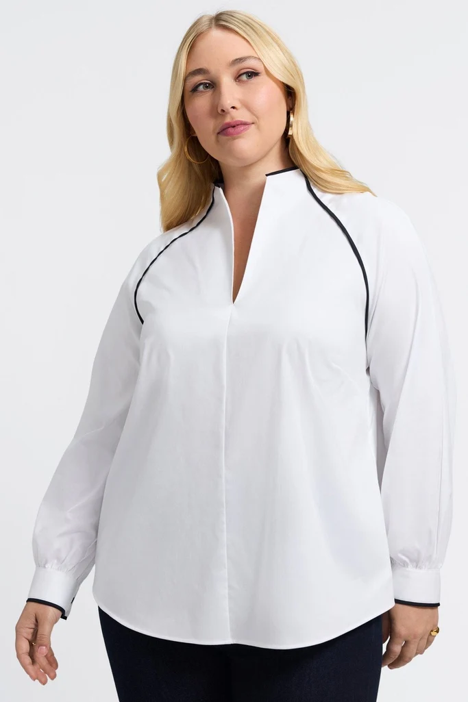 Daphne Plus Stretch Matte Sateen Long Sleeve Popover Shirt - Image 8