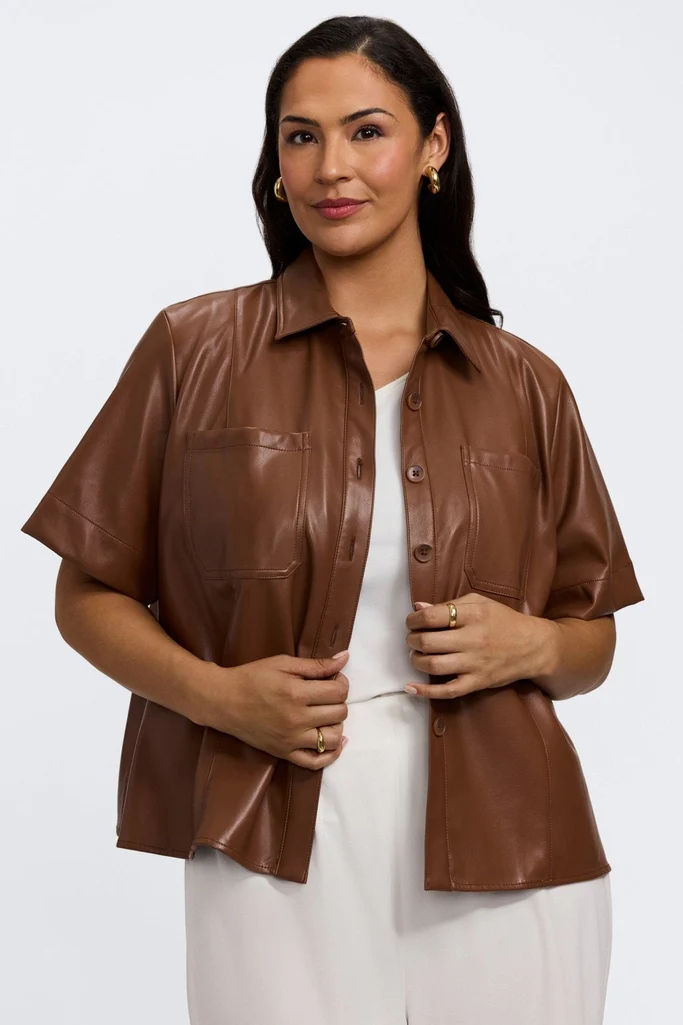 Demi Plus Vegan Leather Elbow Sleeve Shirt Jacket - Image 11
