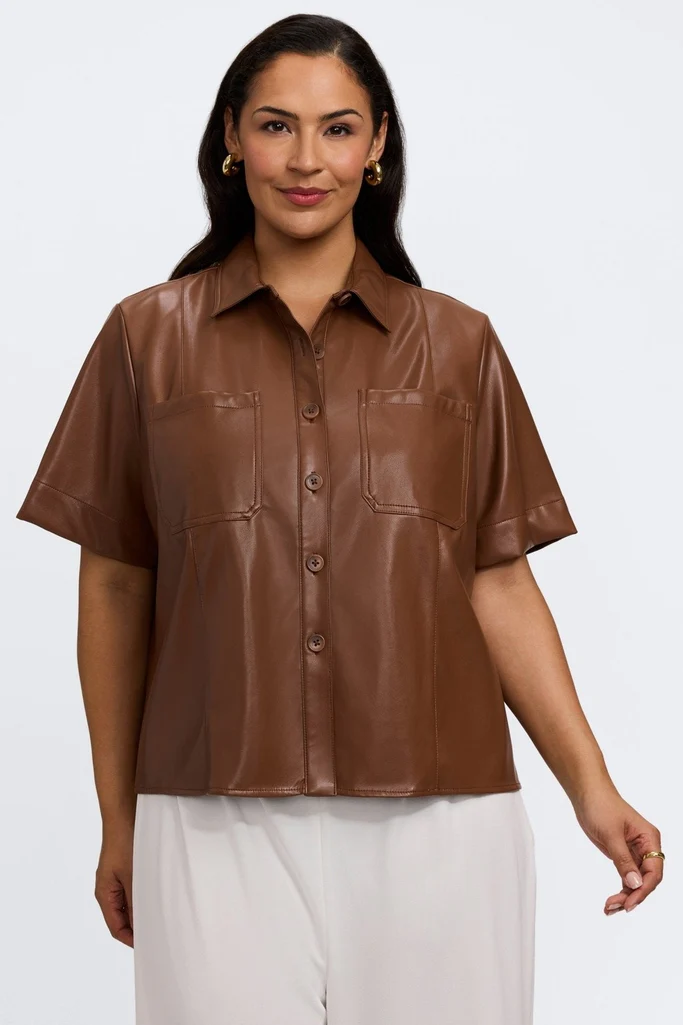 Demi Plus Vegan Leather Elbow Sleeve Shirt Jacket - Image 9
