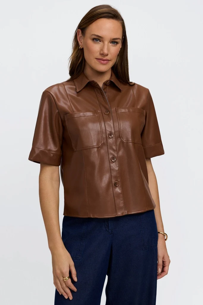 Demi Vegan Leather Elbow Sleeve Shirt Jacket - Image 10