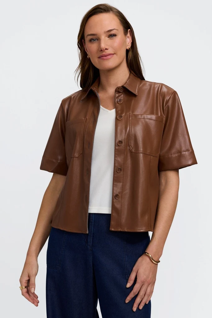 Demi Vegan Leather Elbow Sleeve Shirt Jacket - Image 11
