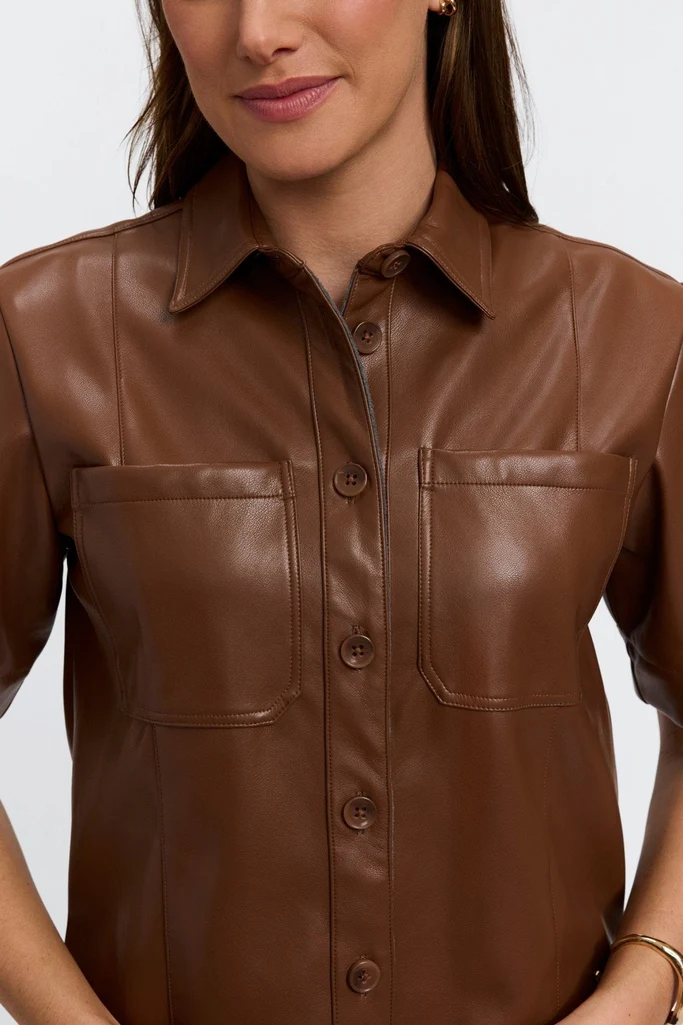 Demi Vegan Leather Elbow Sleeve Shirt Jacket - Image 12
