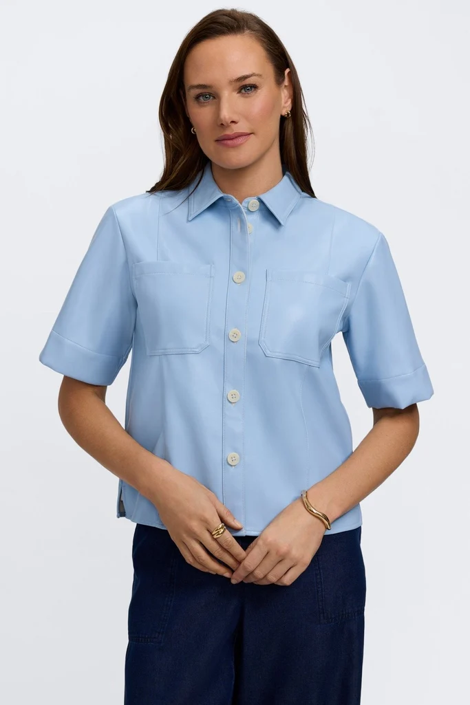 Demi Vegan Leather Elbow Sleeve Shirt Jacket - Image 7