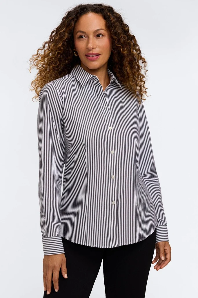 Dianna No Iron Pinpoint Stripe Long Sleeve Shirt - Image 6