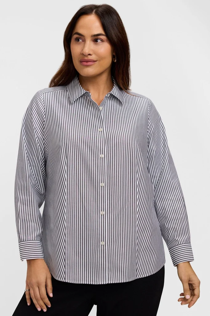 Dianna Plus No Iron Pinpoint Stripe Long Sleeve Shirt - Image 5