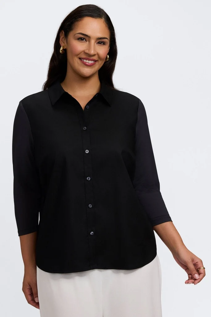 Dina Plus Knit-Woven 3/4 Sleeve Shirt - Image 6