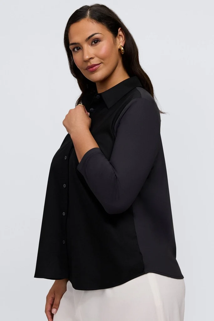 Dina Plus Knit-Woven 3/4 Sleeve Shirt - Image 9