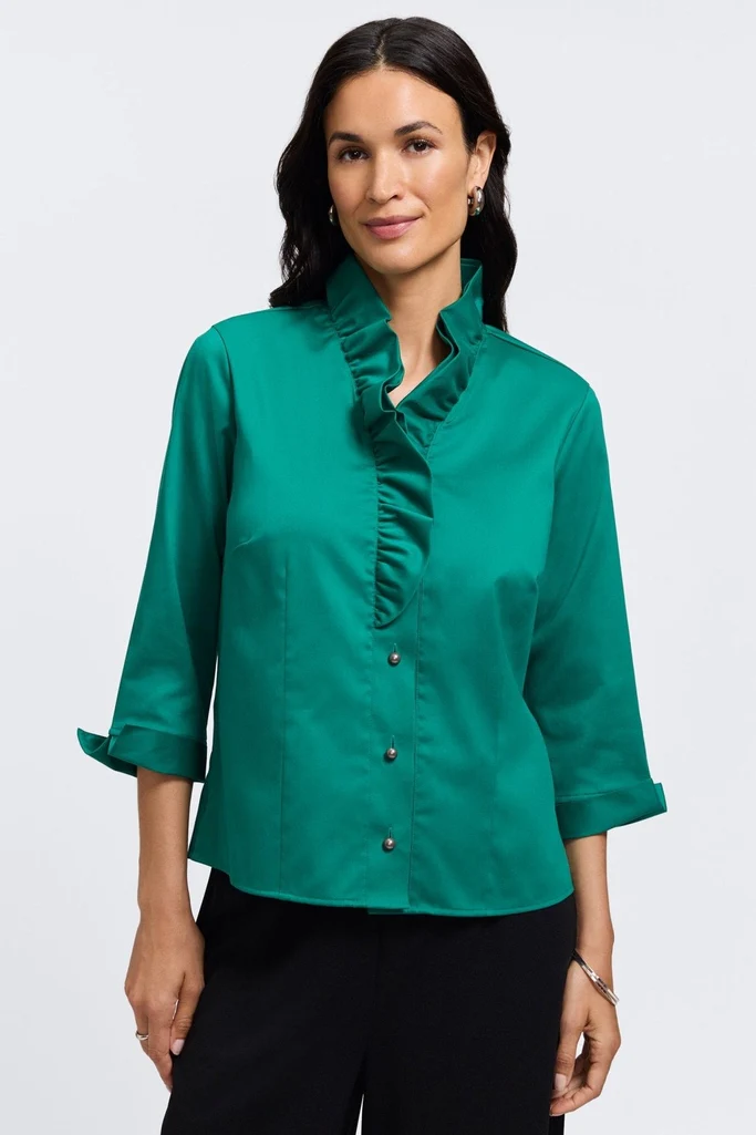 Edith Petite Stretch Matte Sateen 3/4 Sleeve Shirt - Image 11