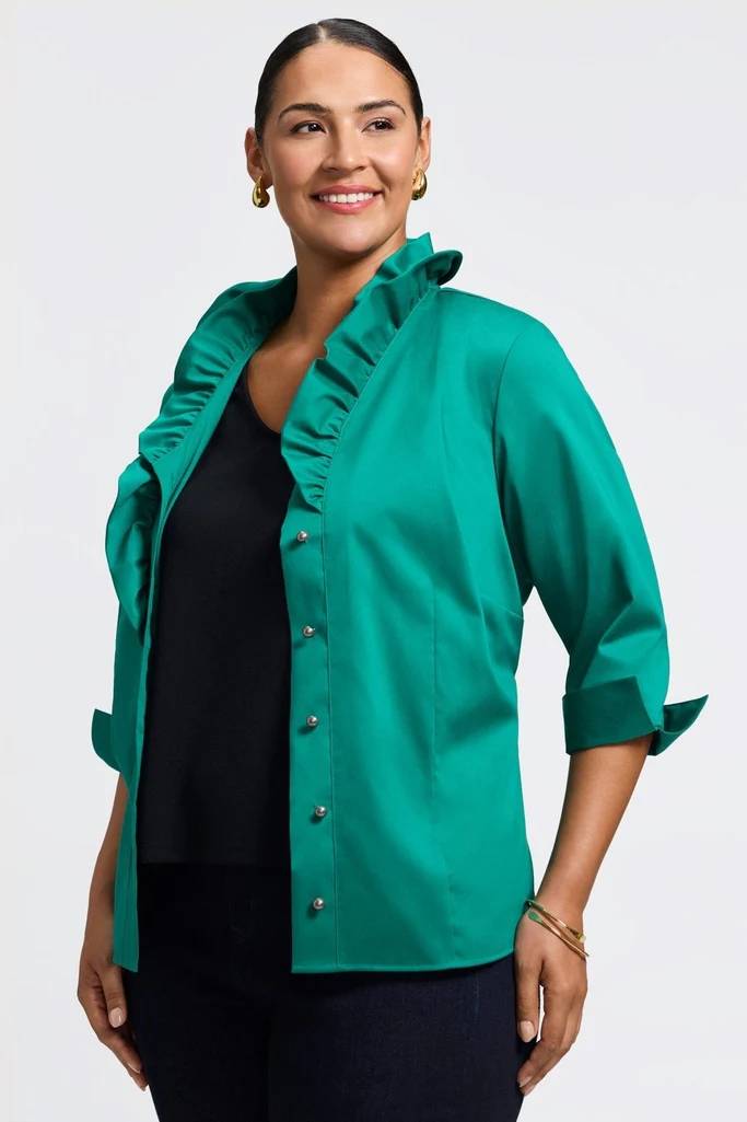 Edith Plus Stretch Matte Sateen 3/4 Sleeve Shirt - Image 10