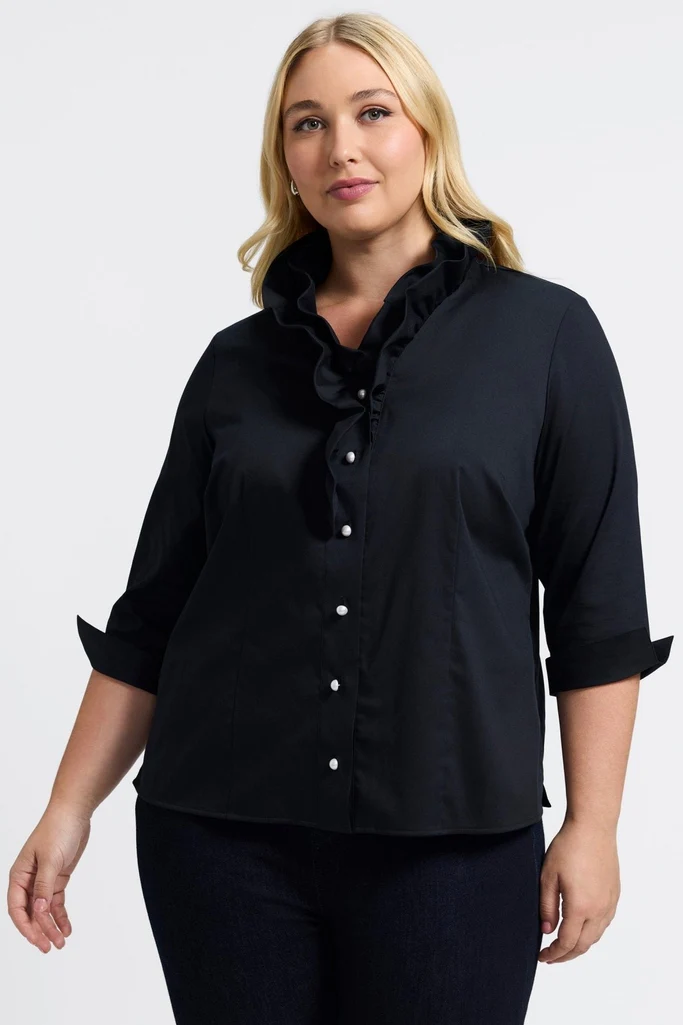 Edith Plus Stretch Matte Sateen 3/4 Sleeve Shirt - Image 11