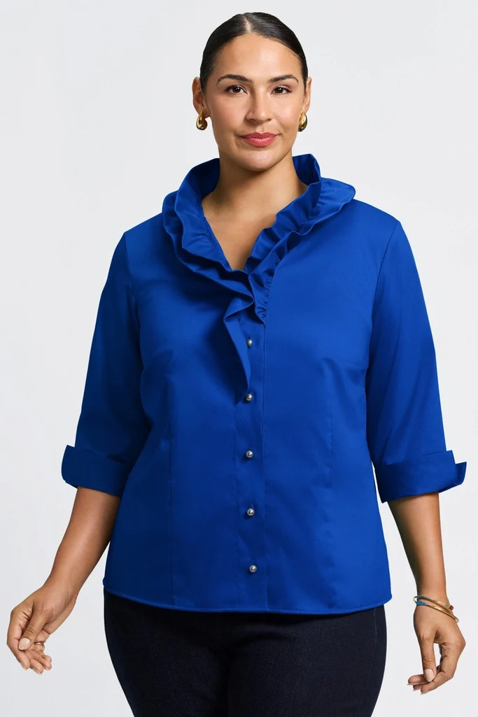 Edith Plus Stretch Matte Sateen 3/4 Sleeve Shirt - Image 15