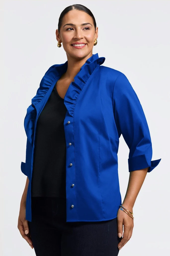 Edith Plus Stretch Matte Sateen 3/4 Sleeve Shirt - Image 18