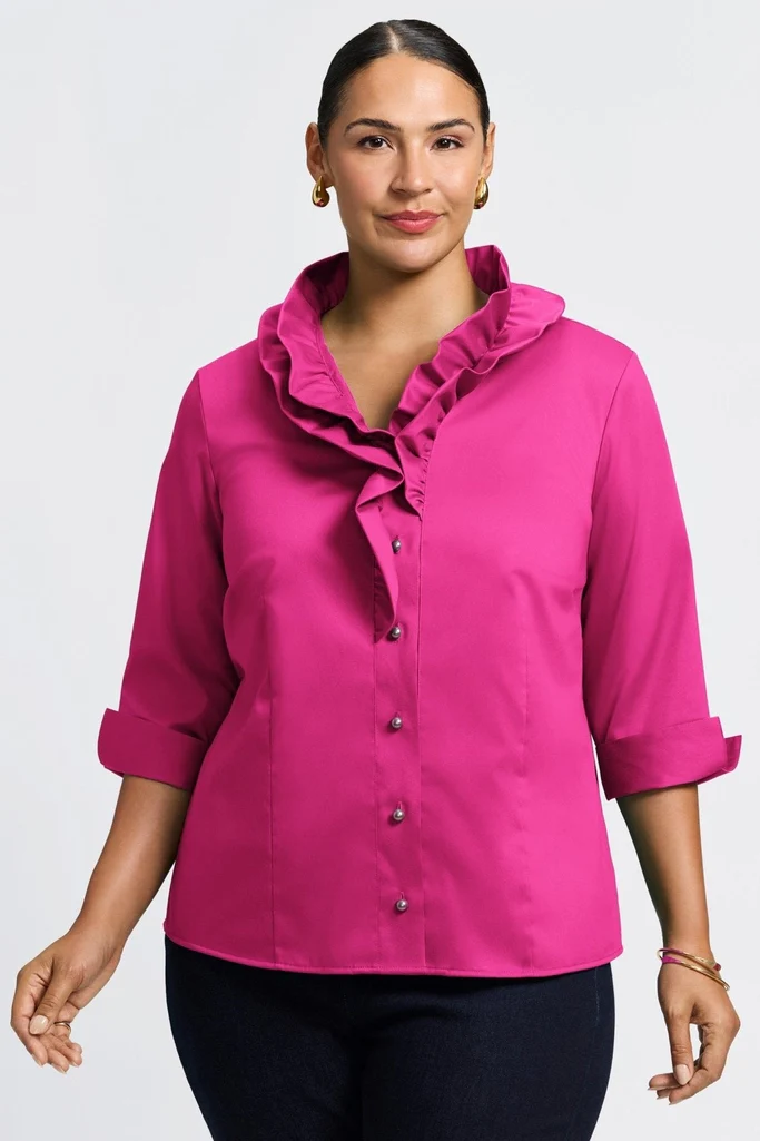 Edith Plus Stretch Matte Sateen 3/4 Sleeve Shirt - Image 20