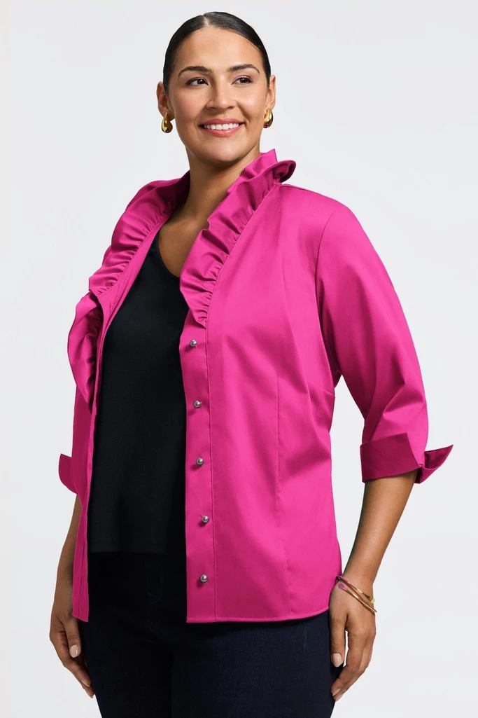 Edith Plus Stretch Matte Sateen 3/4 Sleeve Shirt - Image 23