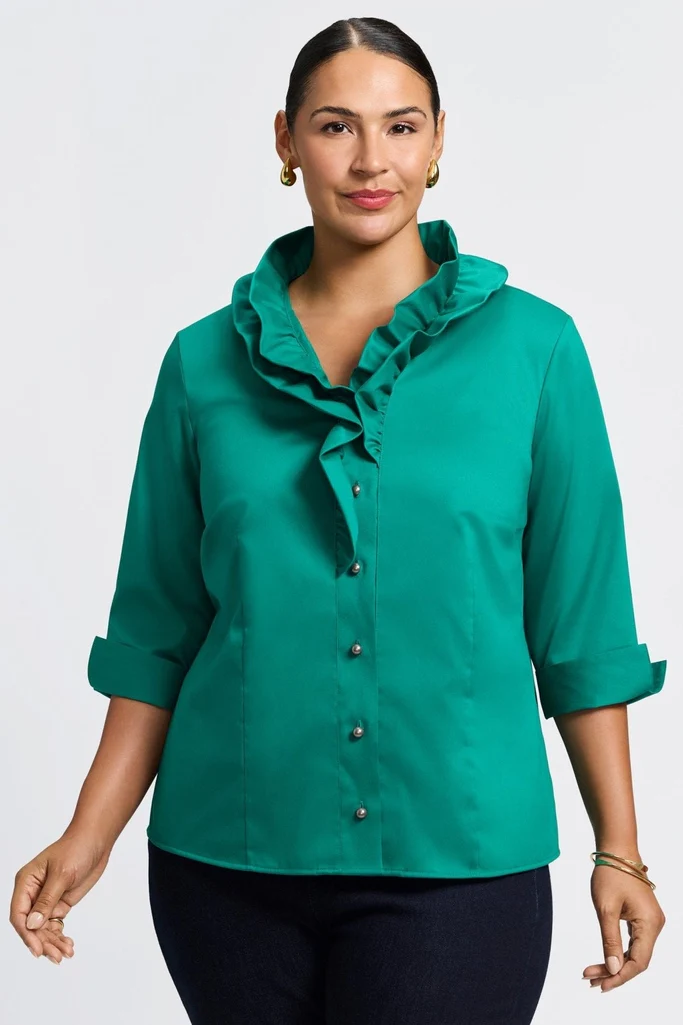 Edith Plus Stretch Matte Sateen 3/4 Sleeve Shirt - Image 6