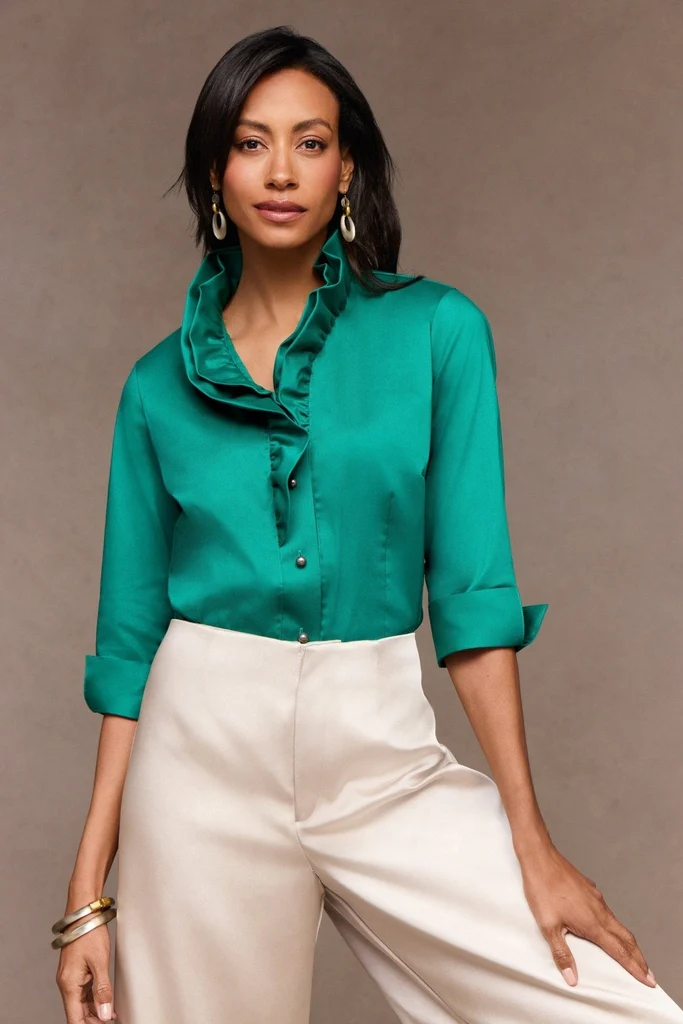 Edith Stretch Matte Sateen 3/4 Sleeve Shirt