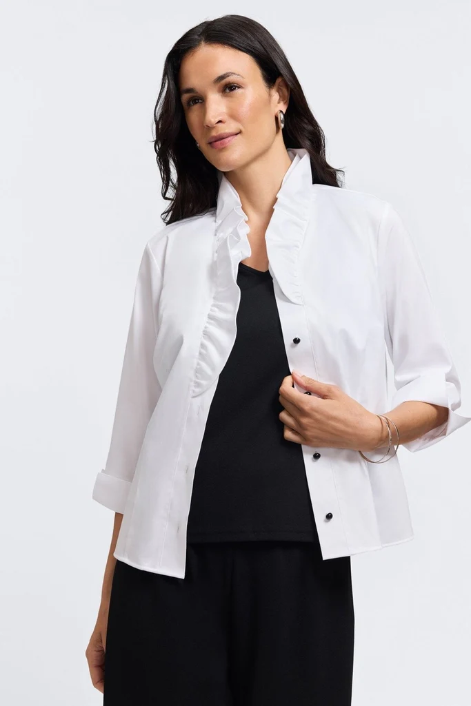 Edith Petite Stretch Matte Sateen 3/4 Sleeve Shirt - Image 7