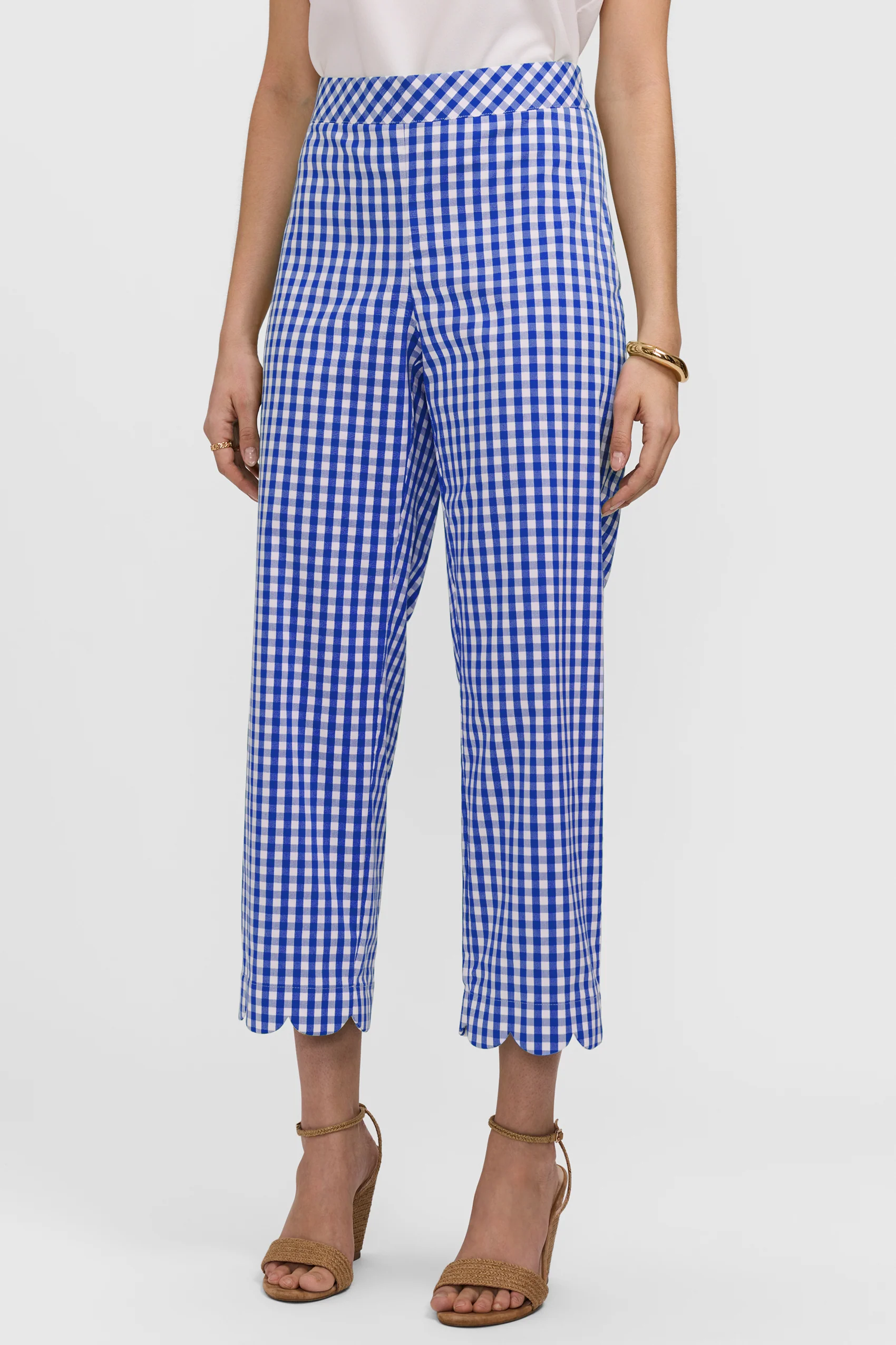 Elaine Gingham Stretch Matte Sateen Scallop Hem Capri - Image 10