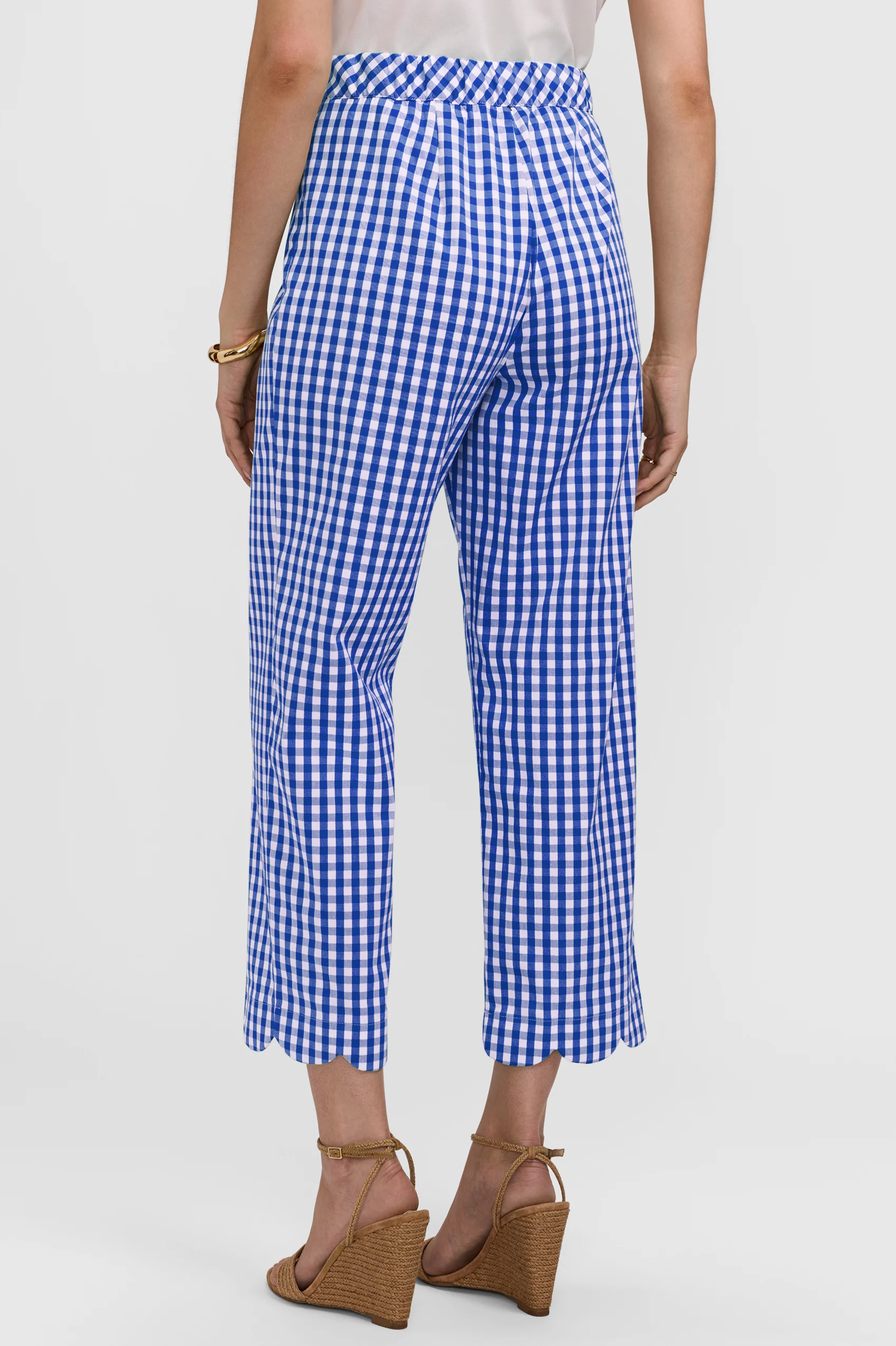 Elaine Gingham Stretch Matte Sateen Scallop Hem Capri - Image 12